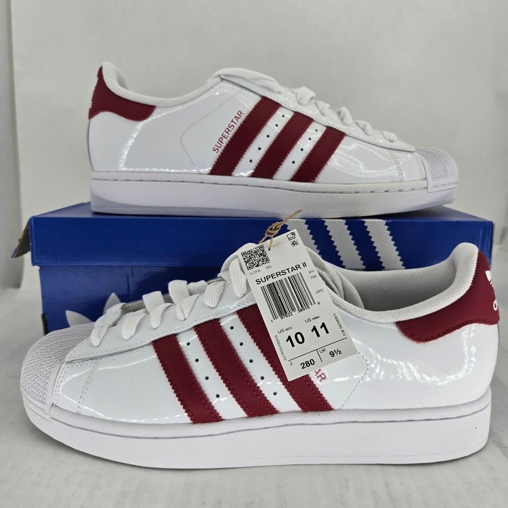 Adidas Superstar II White Red Patent Leather Sneakers JR7315 Mens 10 Wmns 11